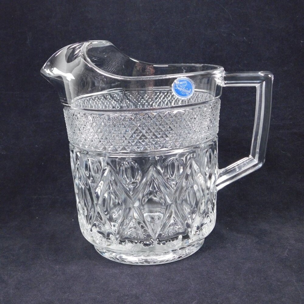 Imperial Glass Cape Cod Clear Large Ice Lip 56oz Pitcher Vintage 7.875" High
